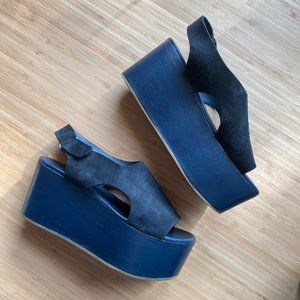 COS Blue Suede Platform Sandals